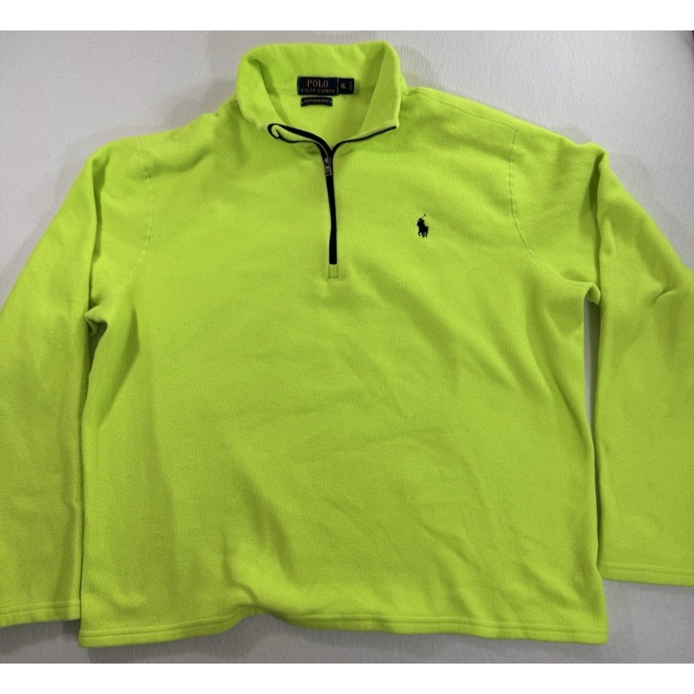 Polo Ralph Lauren Performance Womens 1/4 Zip Fleece Sweater XL Neon Yellow EUC